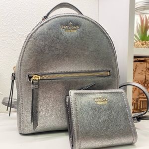 Kate Spade silver mini backpack & matching wallet